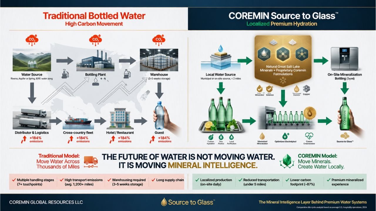 Traditional bottled water vs Source to Glass — the future of water is moving mineral intelligence, not water